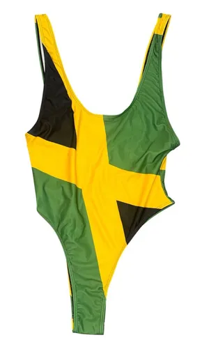 Women's One Piece Thong Bathing Suit Caribbean Jamaica Flag Monokini Swimsuit M thumbnail 1