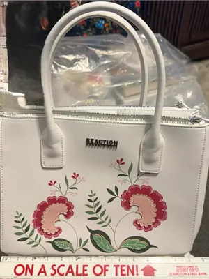 Kenneth Cole White Floral Flower Satchel Purse thumbnail 1