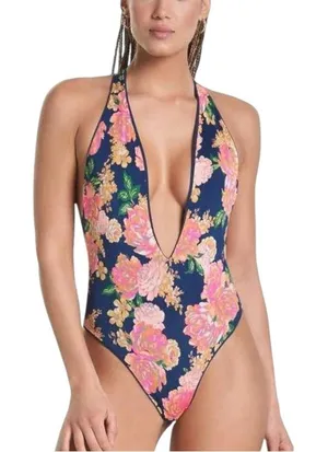 Maaji Reversible Cheeky Cut Plunge One‎ Piece Swimsuit Small thumbnail 1