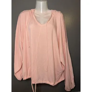 Aerie Shirt Womens XL Pink Terry Hooded V Neck Dolman Long Sleeve Tunic Top thumbnail 2