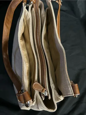 Koltov Women’s Classic Neutral Canvas Tote Shoulder Bag with Brown Trim thumbnail 11
