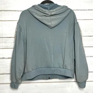 POL Denim Patchwork Hoodie Jacket Women’s Small Blue Gray Zip Up Boho Studded thumbnail 2