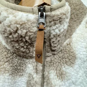 LIV Outdoor Aisley Tan & Cream Cow Print Sherpa Half Zip Pullover Pockets Size L thumbnail 8