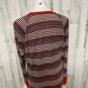 Aerie Thermal Top Womens Medium Purple Pink Geometric Striped Red Cuff Long Slee thumbnail 3