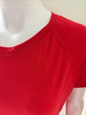 Athleta Momentum Seamless Short Sleeve Tee, Cardinal Stripe, Size Large thumbnail 3