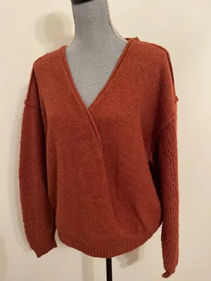 Free People Sweater Oversized Knit V-Neck. Size L thumbnail 7