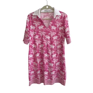 Barbara Gerwit Elephant Palm Tree Tunic Dress Womens M Pink Preppy Resort Knit thumbnail 3