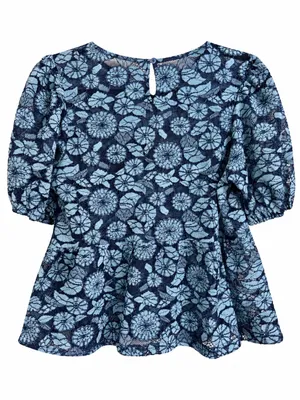 NWOT Dolan Anthropologie Blue Floral Lace Peplum Puff Sleeve Blouse thumbnail 3