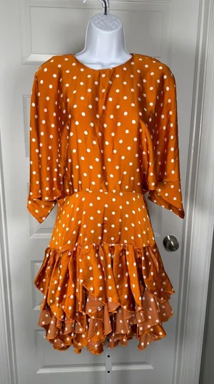 Nasty Gal Orange Polka‎ Dot Ruffle Mini Dress Open Back NWT Romantic Feminine thumbnail 1