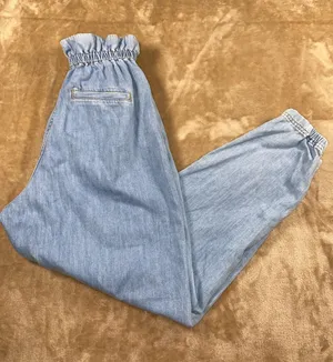 Zara Light Blue Paperbag Baggy Denim Jeans with Elastic Waist thumbnail 1
