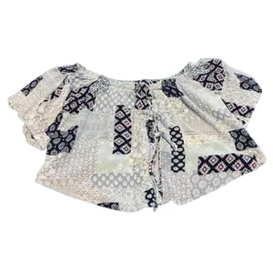 Dainty Hooligan Blue Patchwork Print Off Shoulder Crop Top‎ Boho Festival Small thumbnail 2