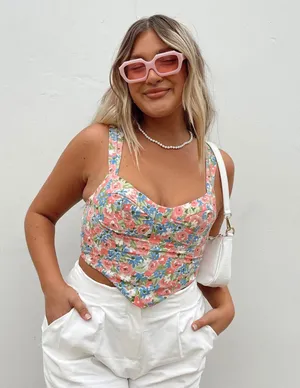 Princess Polly Top Pink Floral thumbnail 1