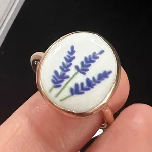 Free People Gold Ring with White and Blue Enamel thumbnail 1