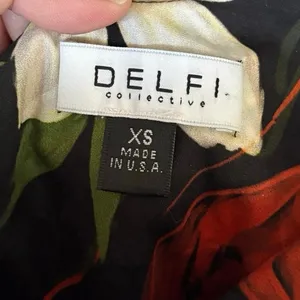 Delfi Collective 100% Cotton Black Green Floral Botanical Midi Dress Size XS thumbnail 3