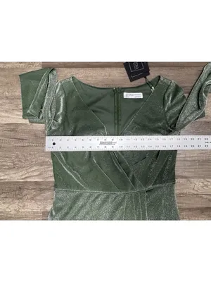 IEENA for Mac Duggal Faux Wrap Gown Maxi Dress Sz 12 Jade Green Metallic stretch thumbnail 8