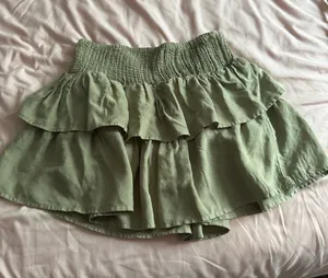 Smocked Waist Ruffle Mini Skirt - Sage Green thumbnail 1