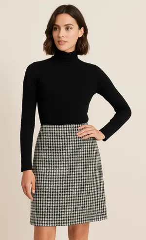 Georgiou Studio Houndstooth Tweed Knee-Length Skirt Black and Cream Size Large thumbnail 1