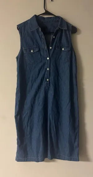 Talbots Denim Shirt Dress Size 8 Sleeveless Button Front Utility Y2K thumbnail 1