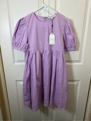 English Factory Puff Sleeve Babydoll Mini Dress Lavender M NWT thumbnail 2