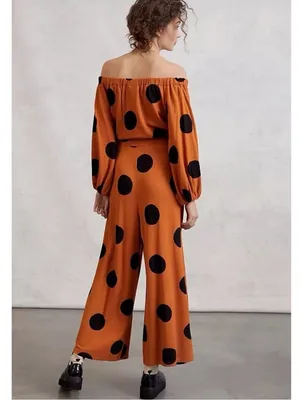 Farm Rio Anthropologie Mirana Off Shoulder Polka Dot Jumpsuit in Size Large thumbnail 2