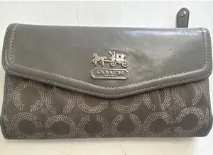 Vintage y2k Coach Grey Signature Jacquard Leather Trifold Wallet W/ checkbook thumbnail 1