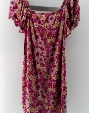 NWT No Comment Plus Womens Pink Purple Floral Stretch On Off Shoulder 3X Dress thumbnail 1