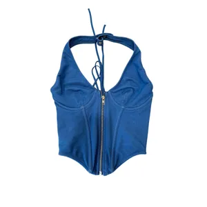 Urban Outfitters Out From Under‎ Hot Stuff Denim Halter Corset Top Blue Sz S thumbnail 5