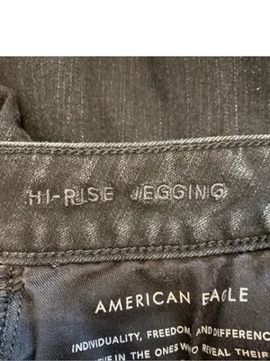 American Eagle Dream Jean Hi-Rise Jegging Distressed Raw Hem Black Skinny Jeans thumbnail 10