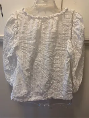 Max Studio White Gauze Peasant Blouse with Lace Insets thumbnail 3