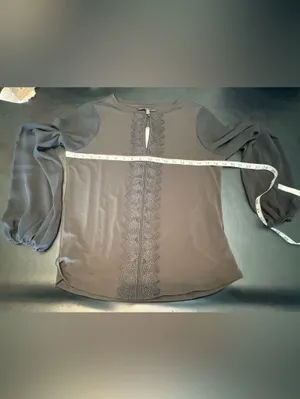 White House Black Market Black Long Sheer Sleeve Keyhole Blouse with Trim M NWT thumbnail 10