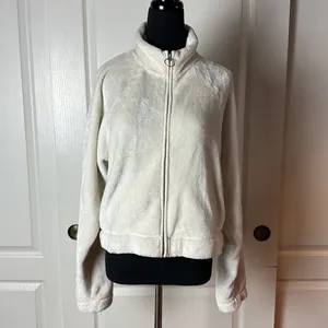 Hollister White Teddy Fleece Zip Up Jacket Cozy Warm thumbnail 4