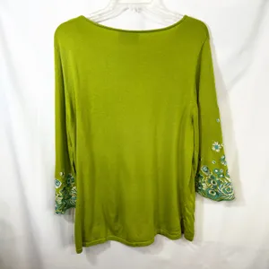 Bob Mackie Large Top Green Floral Embroidered‎ Sweater Bell Sleeve Fairy 1814 thumbnail 2