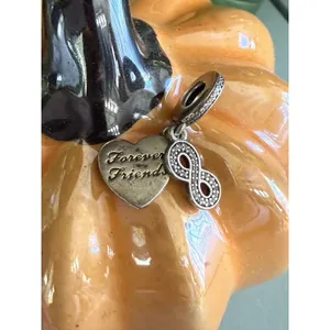 Authentic Pandora Charm, Forever Friends‎ Dangle, #791948CZ, Silver, Clear CZ thumbnail 3