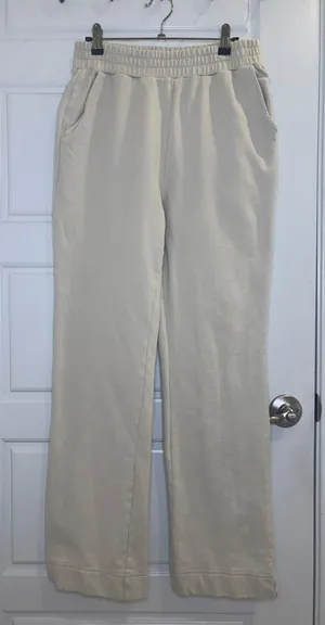 nuuds Cream Wide Leg Sweatpants Size Small 100% Cotton Lounge Pants thumbnail 1