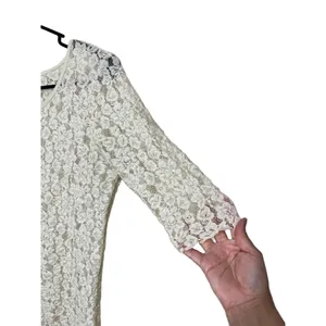 BKE Cream Lace Short Sleeve Sheer‎ Floral Pattern Top Y2K Medium thumbnail 7