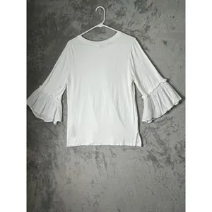 Kobi Halperin White 3/4 Flounce Ruffle Bell Sleeve Crewneck Pullover Blouse S thumbnail 3