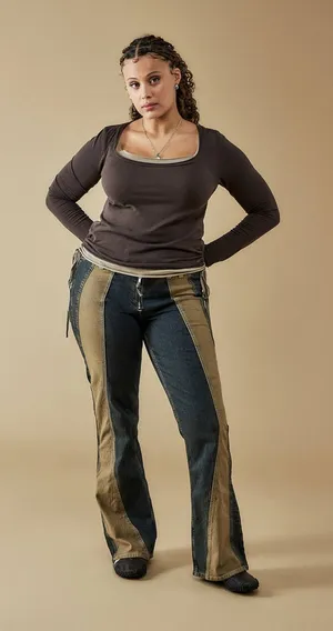 NWT Urban Outfitters Wide-Leg Jeans in Dark Wash with Tan Inset thumbnail 1