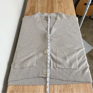 H&M Womens Cardigan Sweater Sz M Beige Big Button Chunky Knit Heavy Deep V Neck thumbnail 9