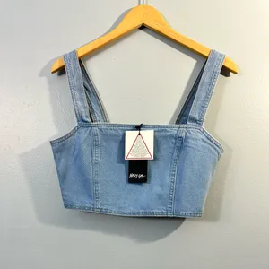 Nasty Gal Blue Crop Tank Top Fitted Sleeveless thumbnail 2
