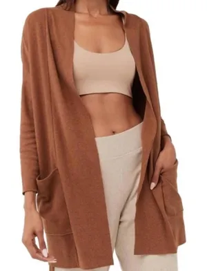 Pact Airplane Cardigan Women's 100% Organic Cotton Long Open Pockets XS Small thumbnail 1
