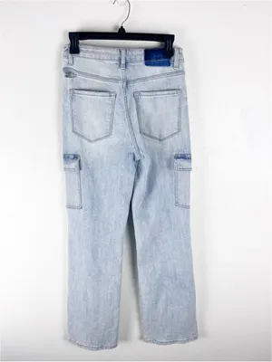 VERVET Light Wash High Rise Wide Leg Cargo Denim Jeans 25 Casual Neutral Boho thumbnail 2