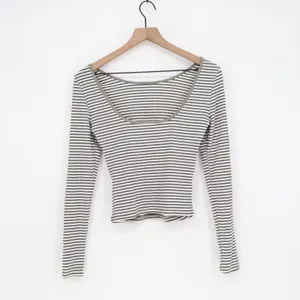 Unbranded Top Womens S Striped Scoop Neck Gray White Ribbed Cropped Excellent thumbnail 4