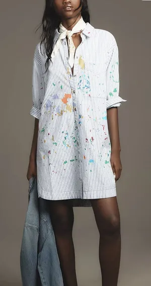 Anthropologie Pilcro Paint Splatter Long-Sleeve Shirt Dress Women’s XS thumbnail 1