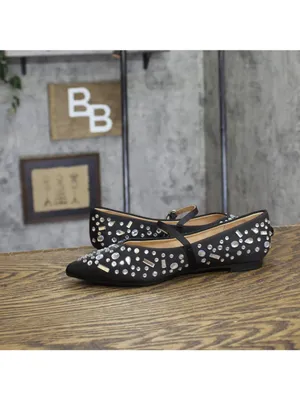 A New Day Womens Satin Rhinestone Pointed Toe Flats Black 6M thumbnail 7