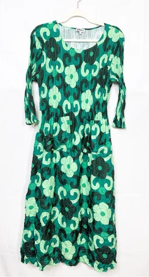 Alquema 3/4 Sleeve Smash Pocket Dress Ceramic Dreams Midi Floral Crinkle Pleated thumbnail 1