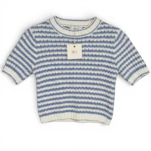 RIHOAS Blue White‎ Stripe Knit Cropped Sweater Short Sleeve Women's Size M thumbnail 2