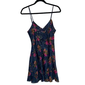 Vintage Victoria’s Secret Floral Slip Dress Navy‎ Pink Grunge Y2K M Gold Label thumbnail 3