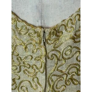 Carmen Marc Valvo Dress Women 4‎ Gold Silk Metallic Embroidered Mini Shea… thumbnail 7