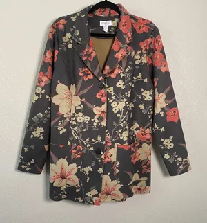 Floral‎ Vegan Suede Jacket L Bohemian Boho Chic Artsy Whimsigoth Dark Feminine thumbnail 1