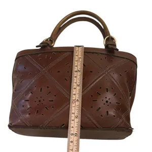Vintage-Style‎ Brown Faux Leather Handbag Small Tote Purse w/ Cutout Detail Y2K thumbnail 13